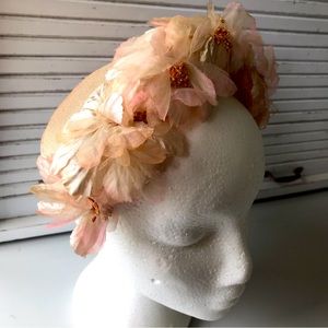 Vintage peach colored straw and floral hat